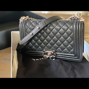 CHANEL boy black with silver chain